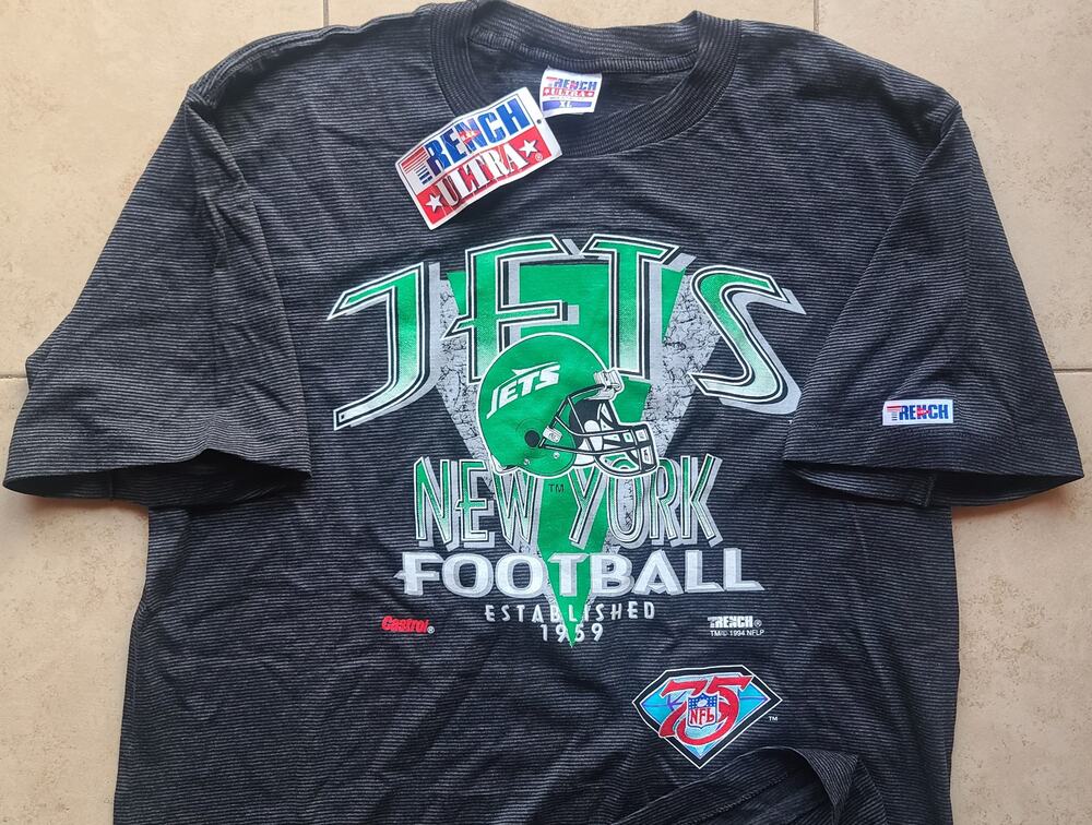 NEW York Jets 90s 1994 TRENCH ULTRA Tshirt XL black kelly NFL football vintage